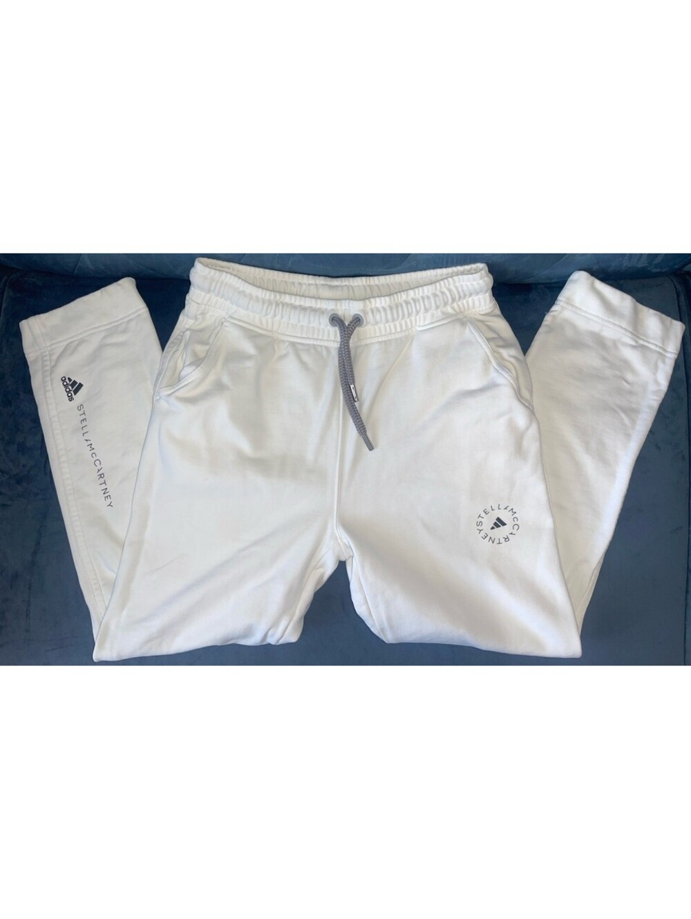 Adidas x Stella McCartney Sweatpants L White Drawstrings Logo Women Pockets FLAW - Picture 2 of 15